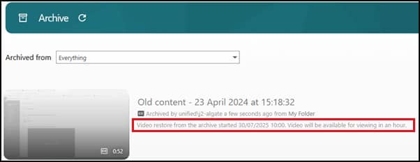 Screenshot showing restoration time highlighted in red.