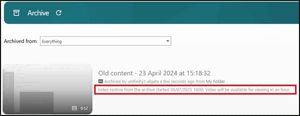 Screenshot showing restoration time highlighted in red.