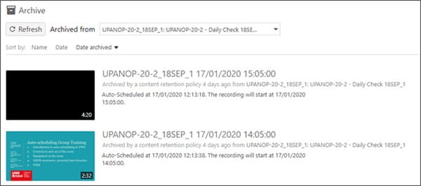 Screenshot showing archived recordings.