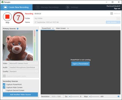 Screenshot showing step 7, record button.