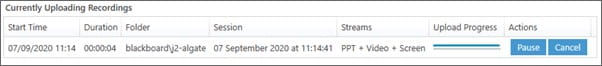 Screenshot showing uploading recording progress.