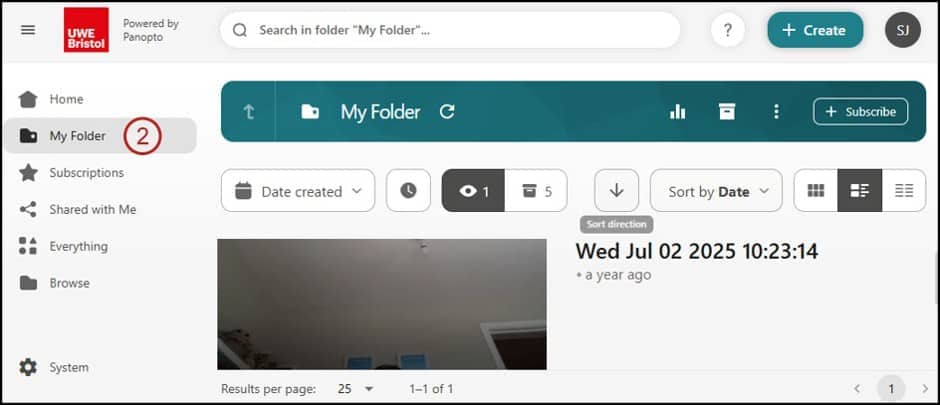 Screenshot showing step 2: my folder.