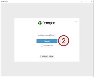 Screenshot showing step 2: sign in to Panopto.