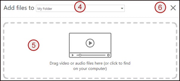 Screenshot showing steps 4, 5 and 6. Add files to my folder.
