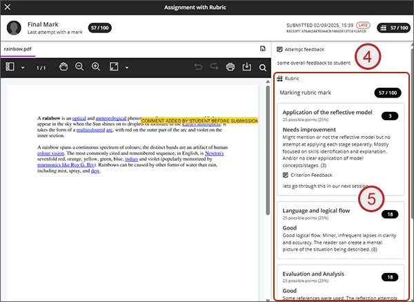 Screenshot showing steps 4 and 5 of Blackboard rubrics.