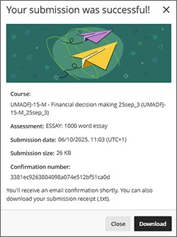 Screenshot showing on-screen submission success notification.