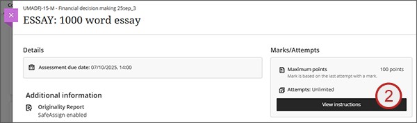 Screenshot showing step 2: view instructions button.