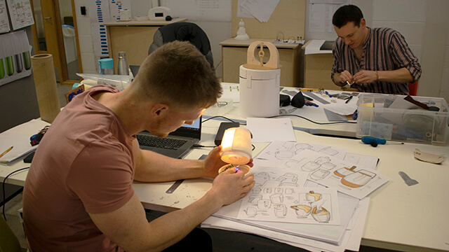 Product design students doing group work