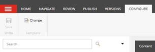 Top Sitecore menu showing the Configure tab and where to change the template type