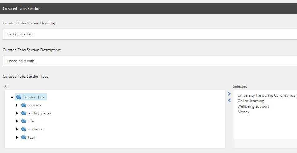 The admin view of Curated Tabs screenshot.