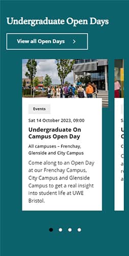 Example of an Events Carousel component on mobile.