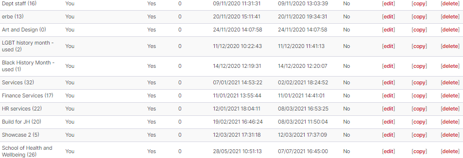 Screenshot of lightbox list on Asset Bank.
