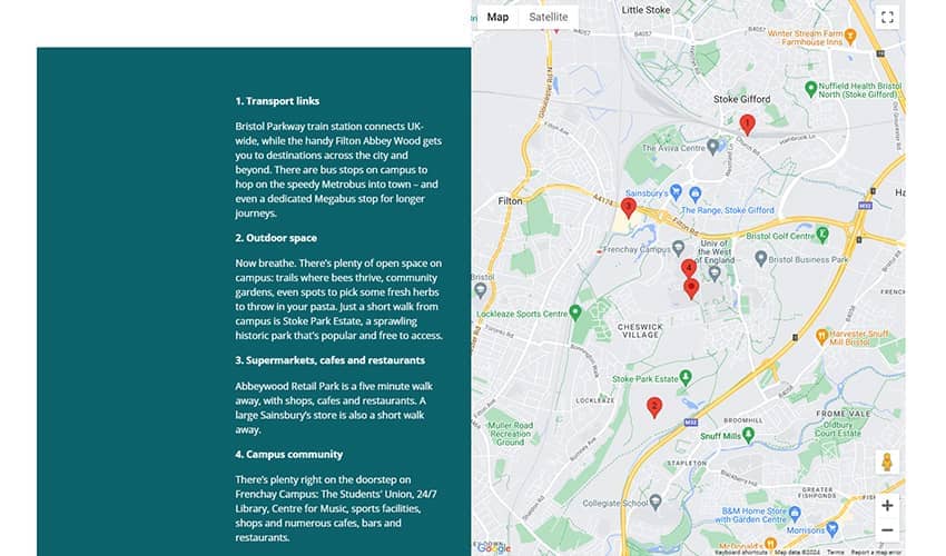 Example of a location map component viewed on desktop.