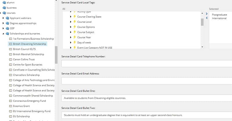 A screenshot showing card bullet and contacts fields in the service detail card component.