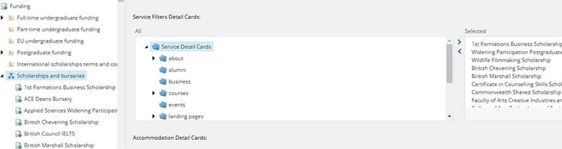 A screenshot showing card picker in the service filter page template.