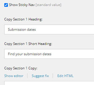 Sticky Nav headings screenshot.