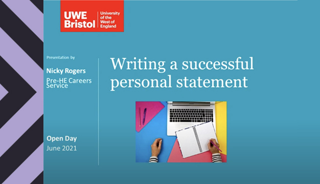 The title slide of the presentation which says 'Writing a successful personal statement'