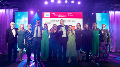 Team members from UWE Bristol's sustainability department celebrate winning an award