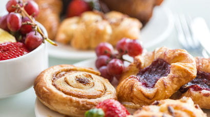 Continental breakfast fruit and pastries