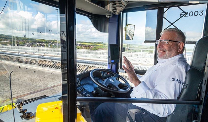 Autonomous bus on the Forth Road bridge in Scotland
