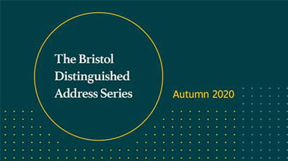 Bristol Distinguished Address series graphic in white type over teal background.