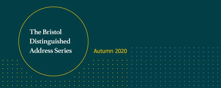 Bristol Distinguished Address series graphic in white type over teal background.