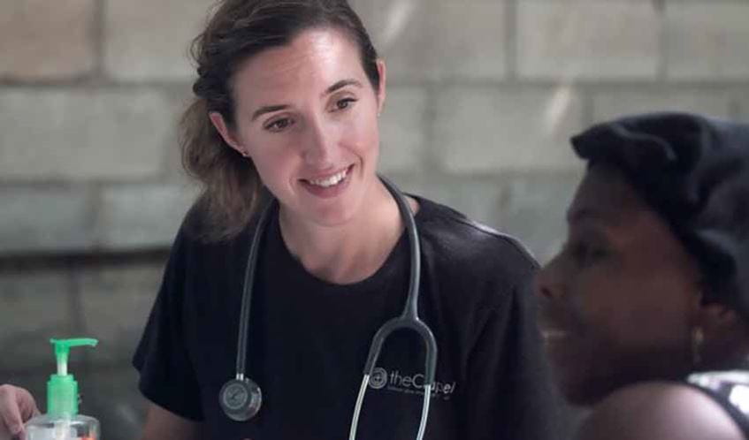 Nurse talking to student
