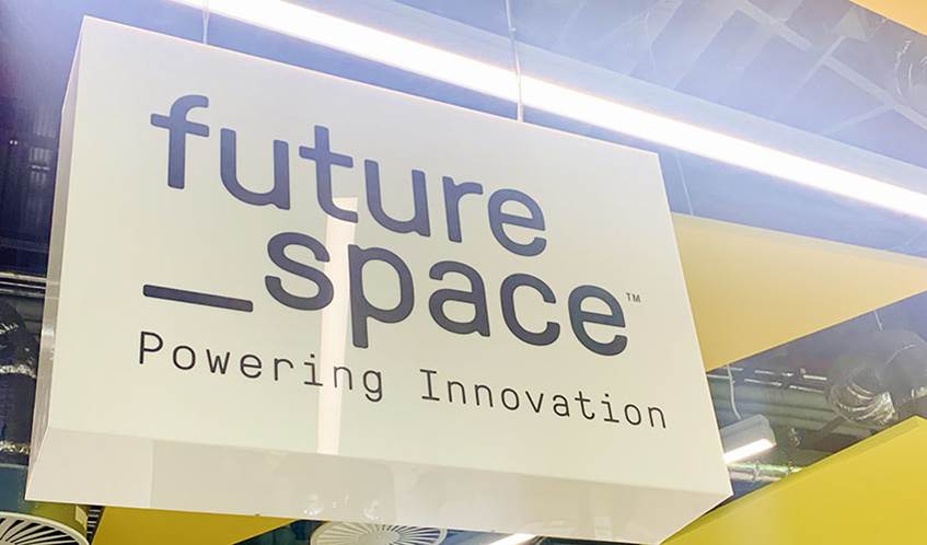 A sign with branding of the Future Space lab at UWE's Frenchay campus