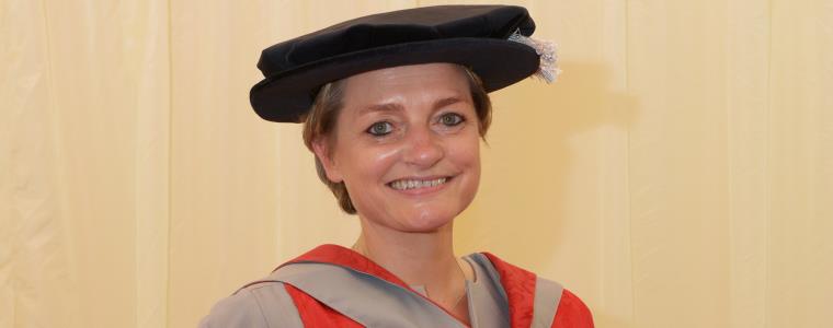 Fiona Francombe, Honorary Degree of Doctor of Arts in graduation gowns.