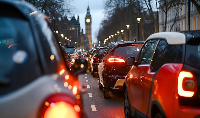 Image showing traffic congestion in London, with the tower of Big Ben in the background