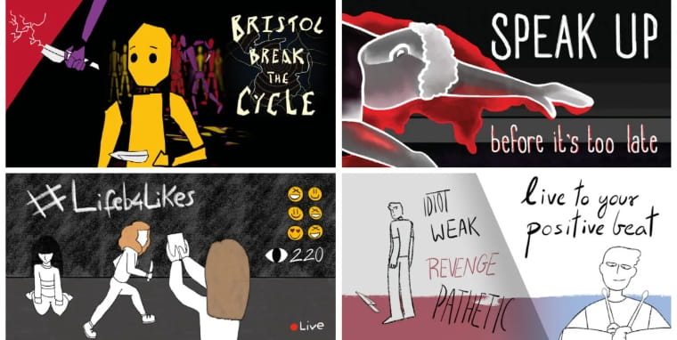 Selection of four stills taken from Knife crime: a way forward animations.
