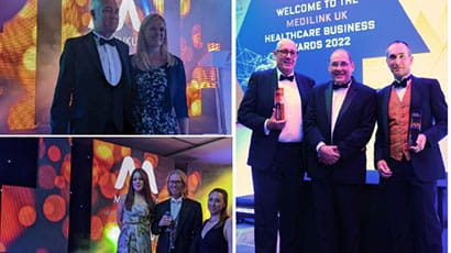 Composition of three photos showing award winners posing with awards.