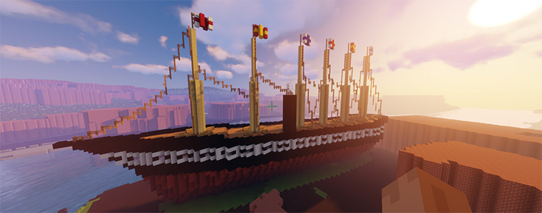 An image of the SS Great Britain in Minecraft.