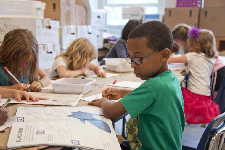 Children drawing and learning science in class