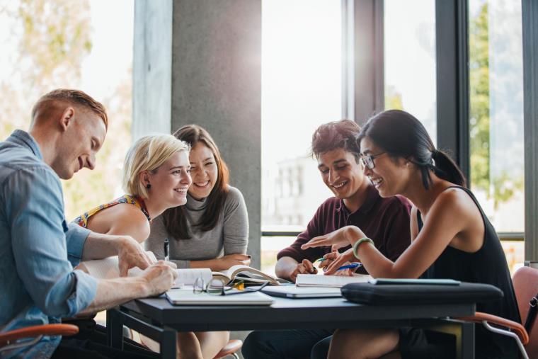 A group of students studying and having fun