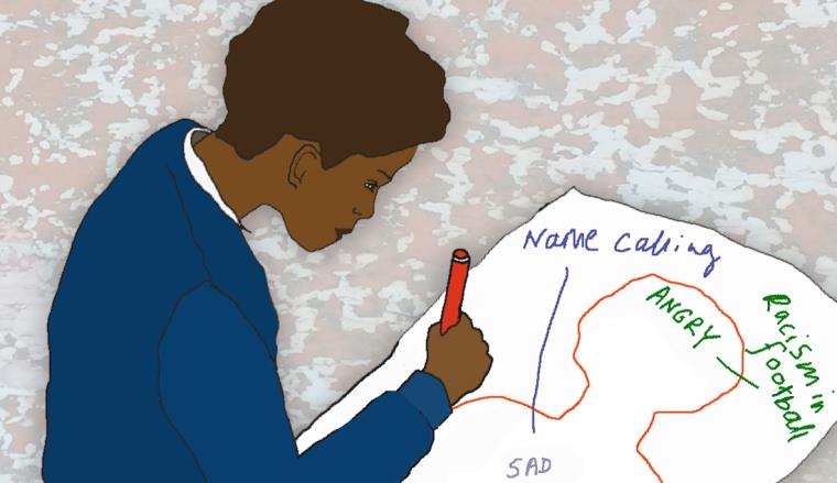 A picture depicting a boy drawing