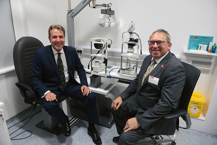 Dan Norris visiting the UWE Bristol Eye Clinic.