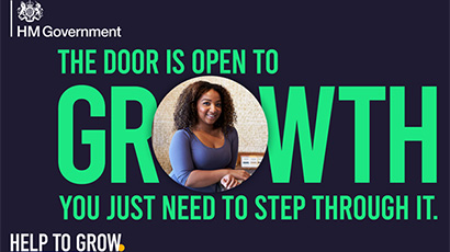 Help to grow course flyer stating "the door is open to growth, you just need to step through it".