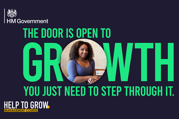 Help to grow course flyer stating "the door is open to growth, you just need to step through it".