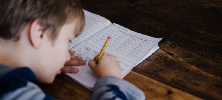 A child working on homework.