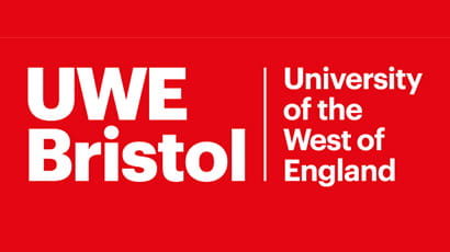 University of the West of England (UWE Bristol) logo white text on red background