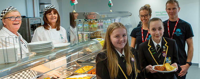 Schoolchildren in canteen.