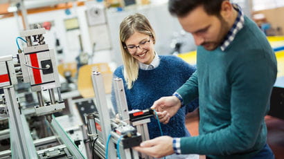 Engineering students in a lab