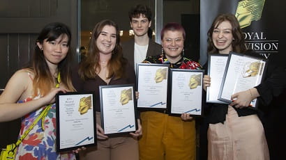 Chloe Ireland, Will Hobley, Simon Latham, Indigo Thompson and Iona Borland with their award certificates