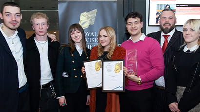 A group of students from UWE Bristol showing their awards for Best Drama at the RTS Awards