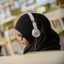 Student with headphones on
