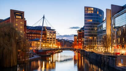 View of Valentine Bridge from Meads Reach Bridge, Bristol.