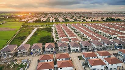 Aerial view of a housing estate.