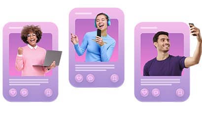 Social media app use by influencers creating personal brand, people sharing content with followers.