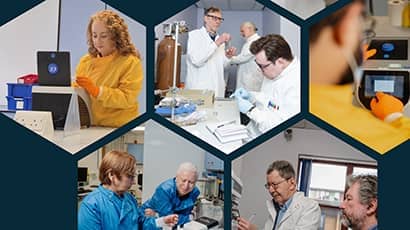 Hexagonal collage of CBR's members of the Biosensing, Analytical and Diagnostics research theme.